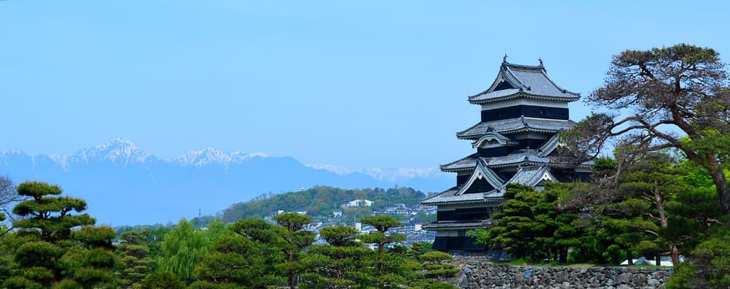 Matsumoto Jo Castle With Alps Behind