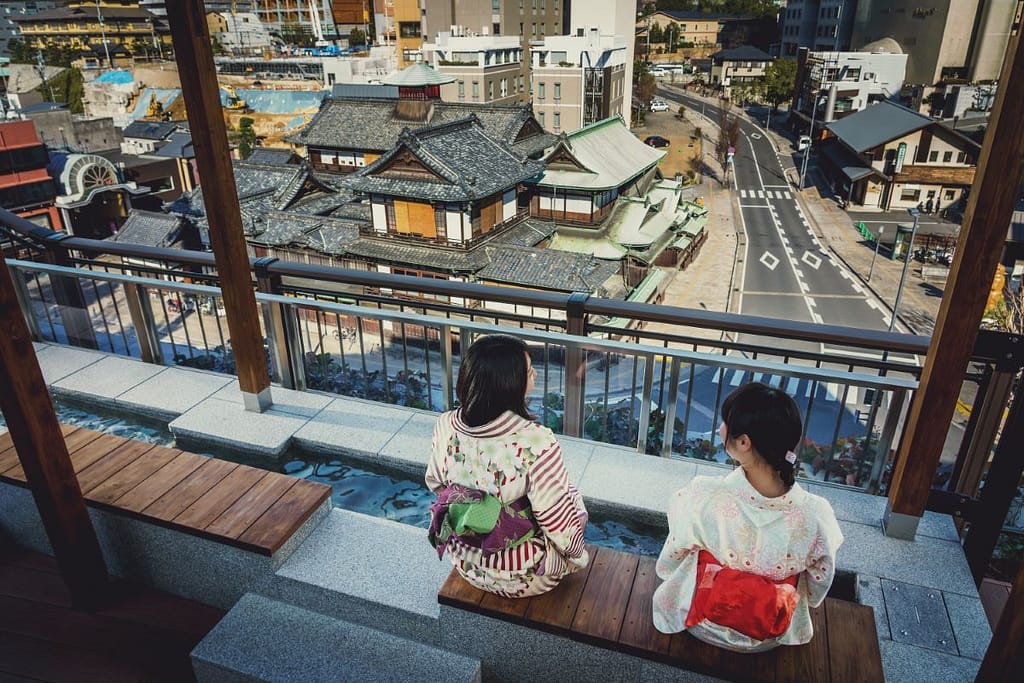 Visit Dogo Onsen Sky Walk just above the main onsen building